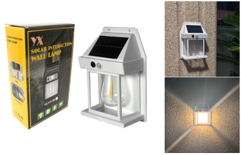 ampa solarna KINKIET z żarówką światło ciepłe 17x12x6 cm BIAŁA