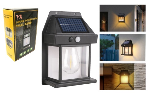 Lampa solarna KINKIET z żarówką światło ciepłe 17x12x6 cm CZARNA