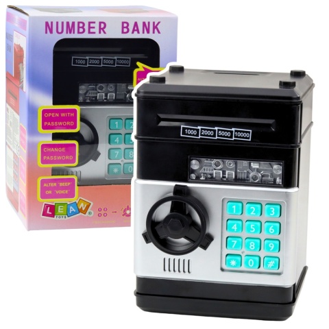 Bankomat Sejf Skarbonka Światła Dźwięki Kod PIN Czarny