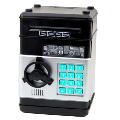 Bankomat Sejf Skarbonka Światła Dźwięki Kod PIN Czarny