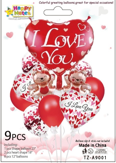 Balony lateksowe, foliowe LOVE 12,18,23-calowe MIX WZORÓW kpl 9 szt
