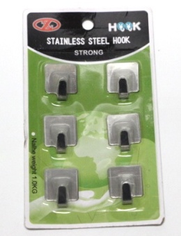 Haczyki wieszaki samoprzylepne metalowe (2,7x2,2 cm) kpl 6 szt na blistrze 16x9 cm