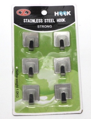 Haczyki wieszaki samoprzylepne metalowe (2,7x2,2 cm) kpl 6 szt na blistrze 16x9 cm