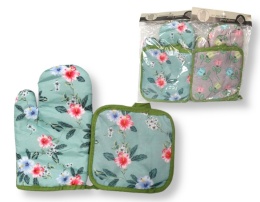 Rękawica kuchenna 25x16 cm + podkładka 16x16 cm KWIATY MIX