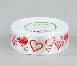Wstążka satynowa z nadrukiem SERCA BIAŁA 25mm x 22,75m - 1 szt